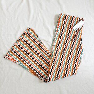 NEW Minnie Rose Womens L Chevron Zigzag Flare Pants Boho Retro Stretch Viscose